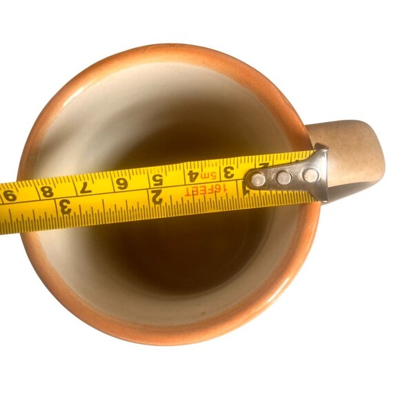 RARE Vintage Sunnycraft Stoneware Hand Decorated 12oz Mugs Set Of 2 Beige & Oran - Picture 7 of 7